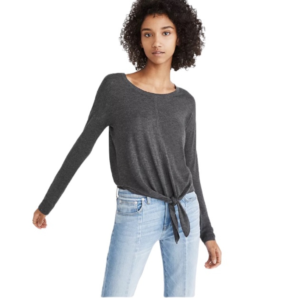 MADEWELL | Grey Modern Tie-Front Lightweight Drop Shoulder Sweater size Medium